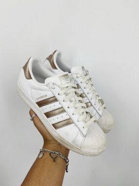 Adidas Superstar White Rose Gold Shoes Woman's Size 8.5 Streetwear